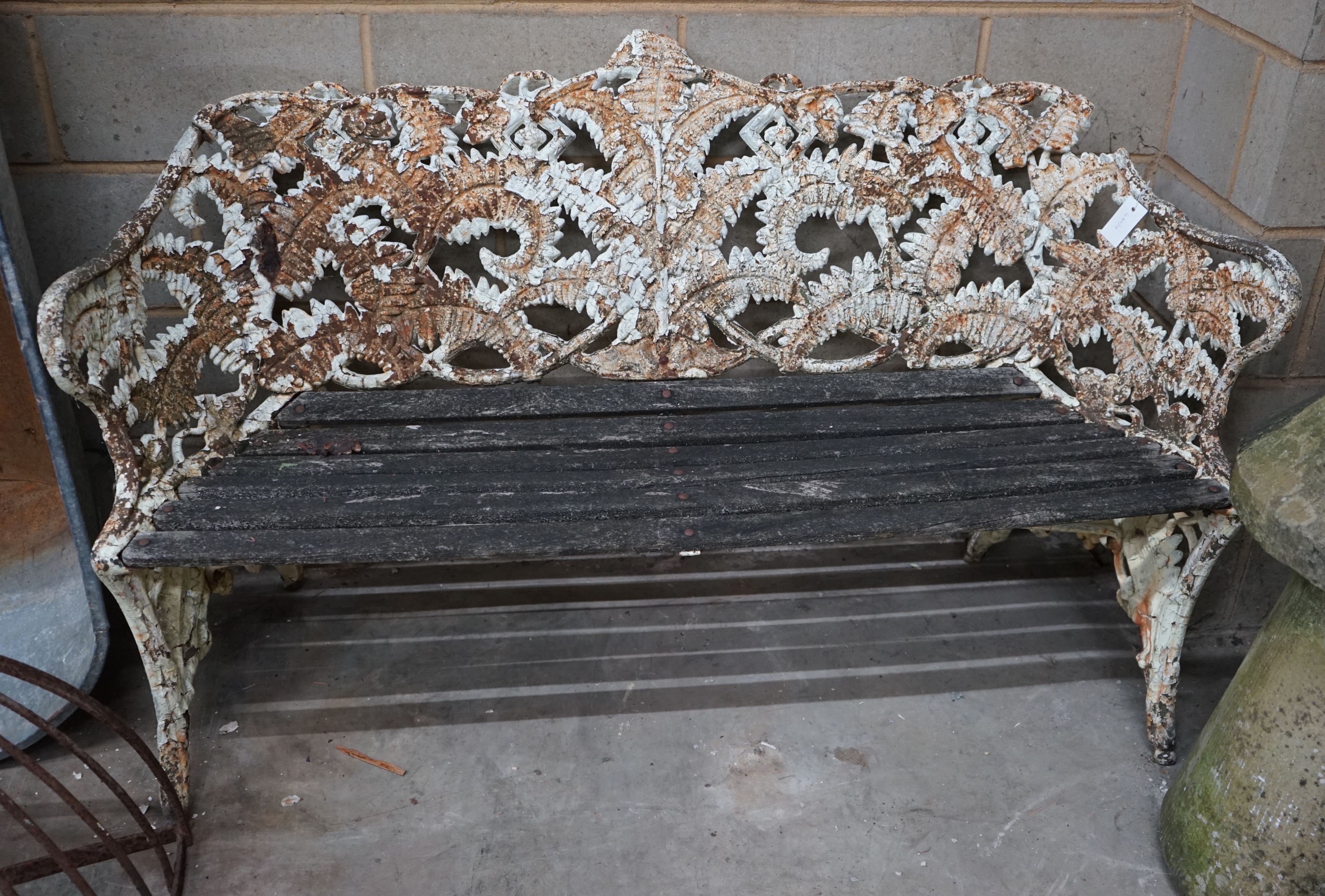 A Coalbrookdale fern pattern bench (a.f.), width 154cm depth 58cm height 94cm
